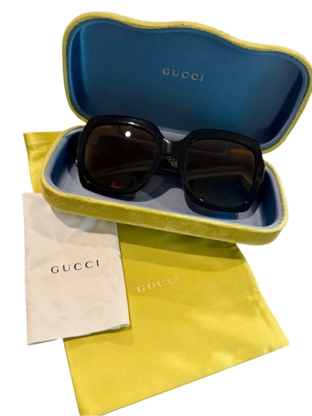 Gucci Black Oversized Square Glitter Women’s Sunglasses